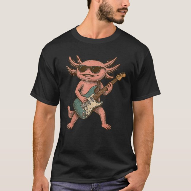 Axolotl Playing Guitar Rock and Roll Gift Men Wome T-Shirt (Front)