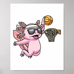 Axolotl Playing Sketll Player Sports Kids  Poster