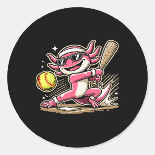 Axolotl Playing Softll, Softll Player Sports Kids Classic Round Sticker
