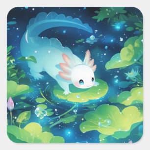 Axolotl Pond Haven Square Sticker