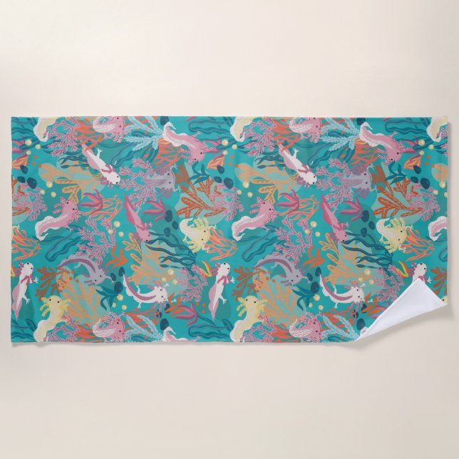 Axolotl Print Beach Towel (Front)