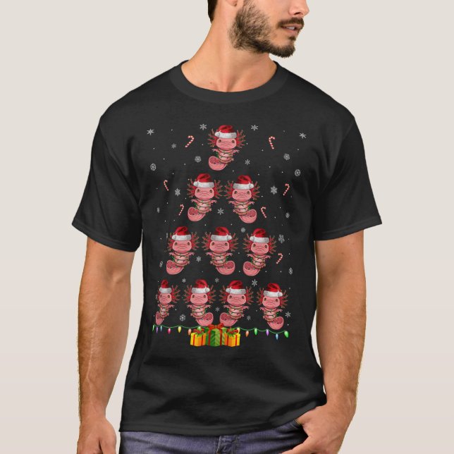 Axolotl Santa Hat Xmas Lights Men Women Christmas  T-Shirt (Front)