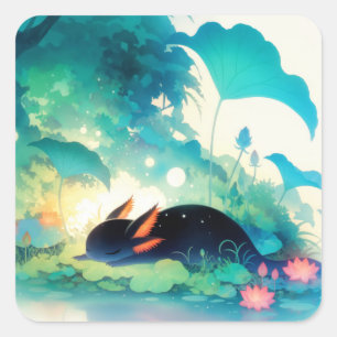 Axolotl Secret Flower Pond Hideaway Square Sticker