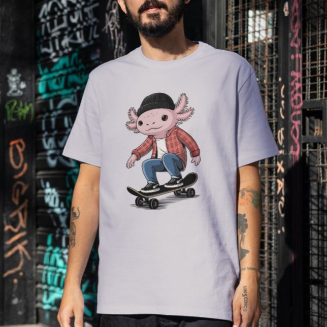 Axolotl Skateboarder Ripper Skater Salamander Love T-Shirt (This vintage skateboarding design is great for axolotl lovers, salamander lovers, and skateboarders.)