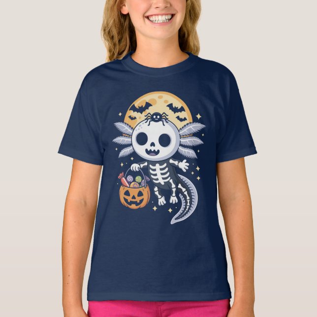 Axolotl Skeleton Halloween Gift Cute Spooky T-Shirt (Front)