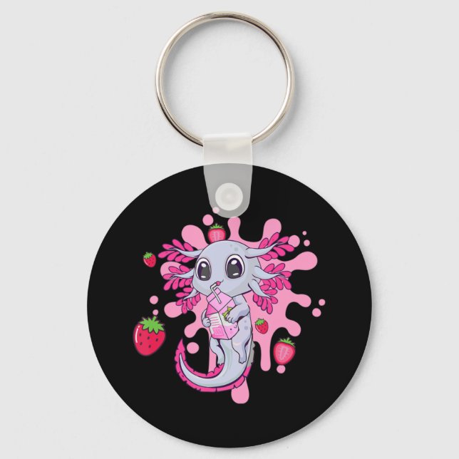 Axolotl Strawberry Milk Cute Kawaii Anime Gift Gir Key Ring (Front)