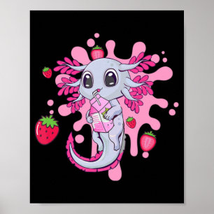 Axolotl Strawberry Milk Cute Kawaii Anime Gift Gir Poster