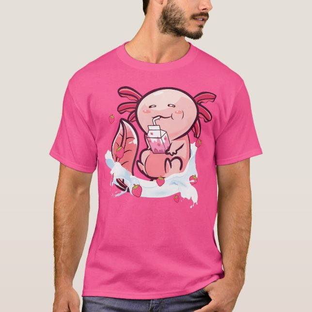 Axolotl Strawberry Milk Funny Amphibian Salamander T-Shirt (Front)