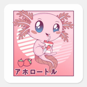 Axolotl Strawberry Milk Retro Kawaii Japan Axolotl Square Sticker
