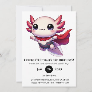 Axolotl Superhero in Armour Birthday Invitation