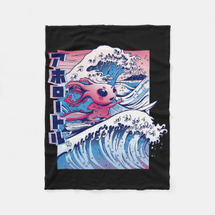 Axolotl Surfing Great Wave Japanese Art Mashup Gra Fleece Blanket