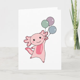 Axolotl Sweet Animal Flies With Balloons Up Card