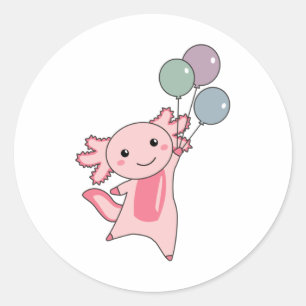 Axolotl Sweet Animal Flies With Balloons Up Classic Round Sticker