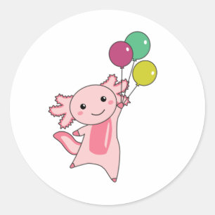 Axolotl Sweet Animal Flies With Balloons Up Classic Round Sticker