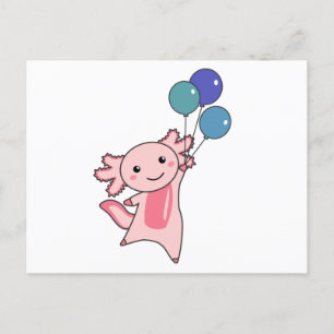 Axolotl Sweet Animal Flies With Balloons Up Postcard