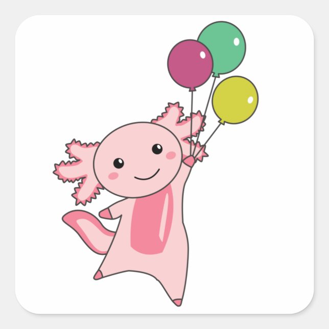 Axolotl Sweet Animal Flies With Balloons Up Square Sticker (Front)