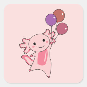 Axolotl Sweet Animal Flies With Balloons Up Square Sticker