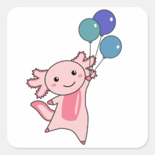 Axolotl Sweet Animal Flies With Balloons Up Square Sticker