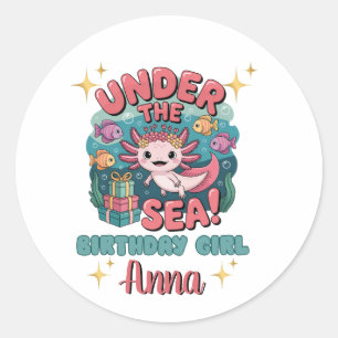 Axolotl Under the Sea Birthday Girl Cute Ocean  Classic Round Sticker