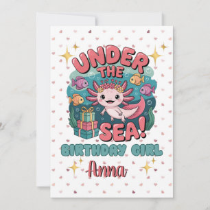 Axolotl Under the Sea Birthday Girl Cute Ocean Invitation