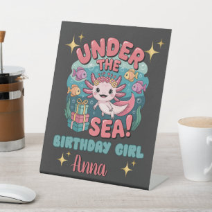 Axolotl Under the Sea Birthday Girl Cute Ocean  Pedestal Sign