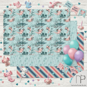 Axolotl Underwater Habitat Wrapping Paper Sheet