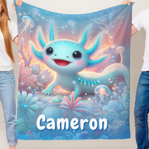 Axolotl Underwater Neon Boy Axolotl Fleece Blanket