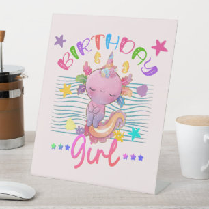 Axolotl Unicorn Birthday Girl Party Theme Colourfu Pedestal Sign