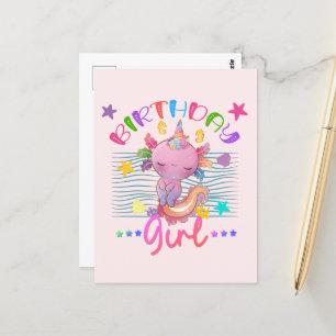 Axolotl Unicorn Birthday Girl Party Theme Colourfu Postcard