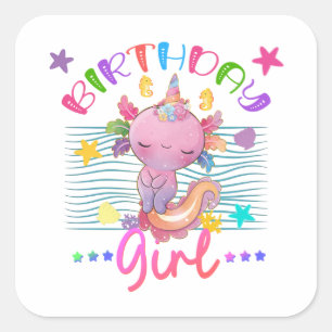 Axolotl Unicorn Birthday Girl Party Theme Colourfu Square Sticker