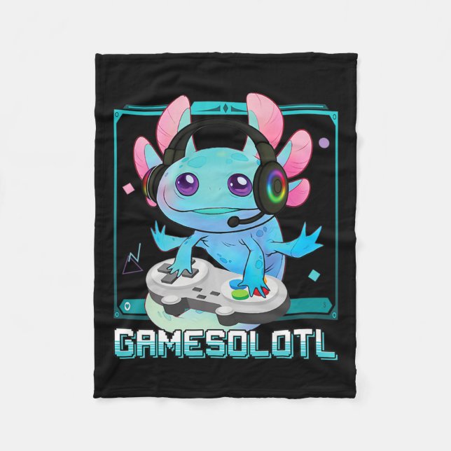 Axolotl Video Gamer Kawaii Pastel Goth Cute Anime  Fleece Blanket (Front)