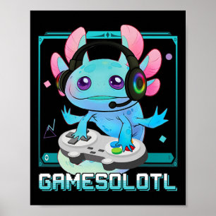 Axolotl Video Gamer Kawaii Pastel Goth Cute Anime Poster