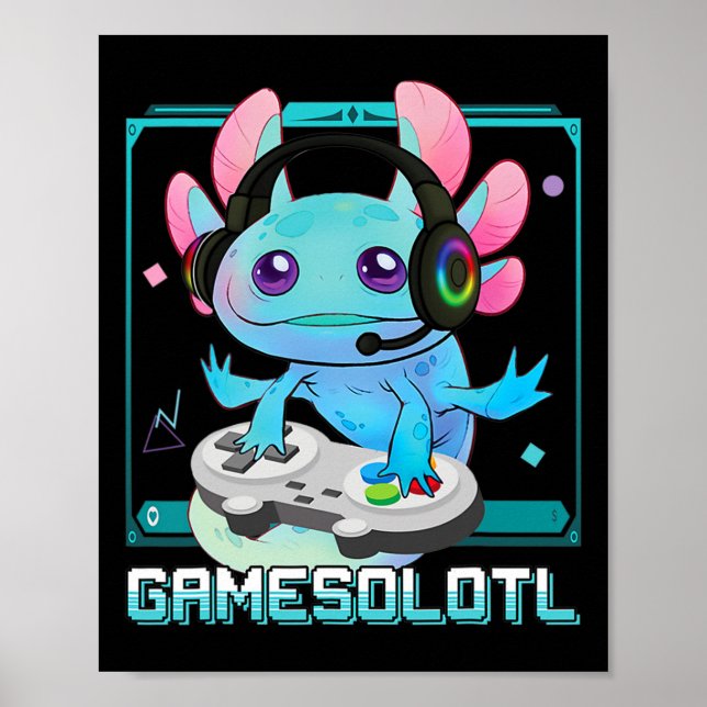 Axolotl Video Gamer Kawaii Pastel Goth Cute Anime  Poster (Front)