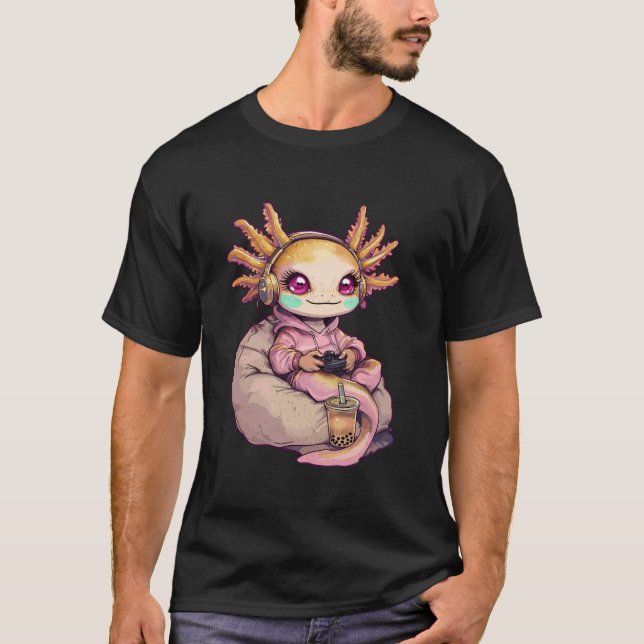 Axolotl Video Games Cute Kawaii Girl Axolotl Gamer T-Shirt (Front)