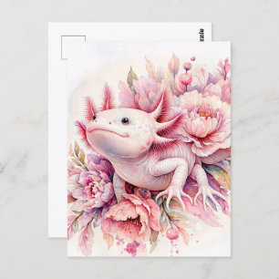 Axolotl Watercolor Pink Floral Postcard