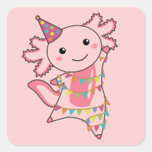 Axolotl Wishes Happy Birthday To You Axolotls Squa Square Sticker