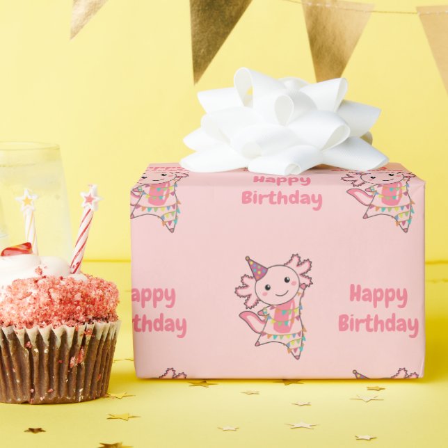Axolotl Wishes Happy Birthday To You Axolotls Wrapping Paper (Birthday Party)