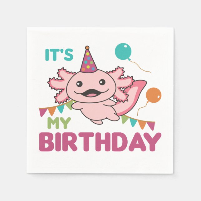 Axolotl Wishes It's My Birthday Cute Axolotls Napk Napkin (Front)