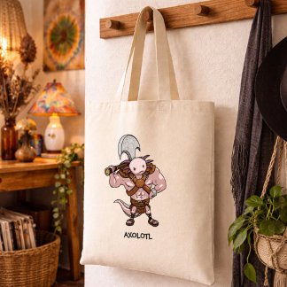 Axolotl With An Axe Alternative Barbarian Artwork Tote Bag