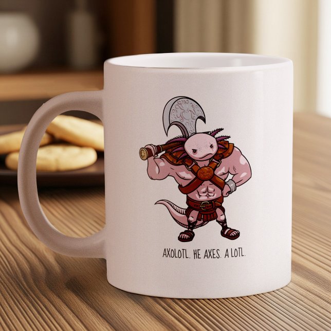 Axolotl With An Axe Gladiator Warrior Artwork Large Coffee Mug (Creator Uploaded)