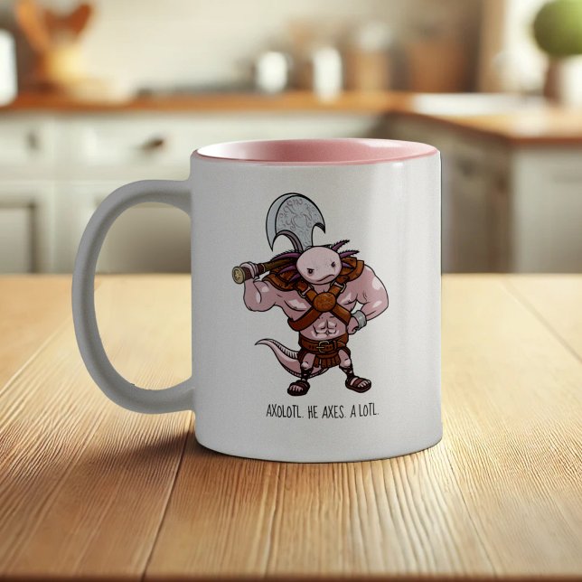 Axolotl With An Axe Gladiator Warrior Artwork Two-Tone Coffee Mug (Creator Uploaded)