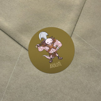 Axolotl With Axe Gladiator Alternative Axololt Art Classic Round Sticker