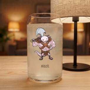 Axolotl With Battle Axe Ripped Barbarian Artwork Can Glass