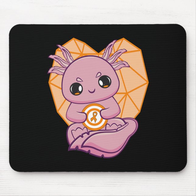Axolotl With Orange Ribbon For Leukaemia Awareness Mouse Mat (Front)