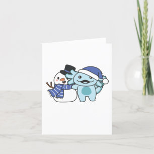 Axolotl With Snowman In Winter At Christmas Holiday Card