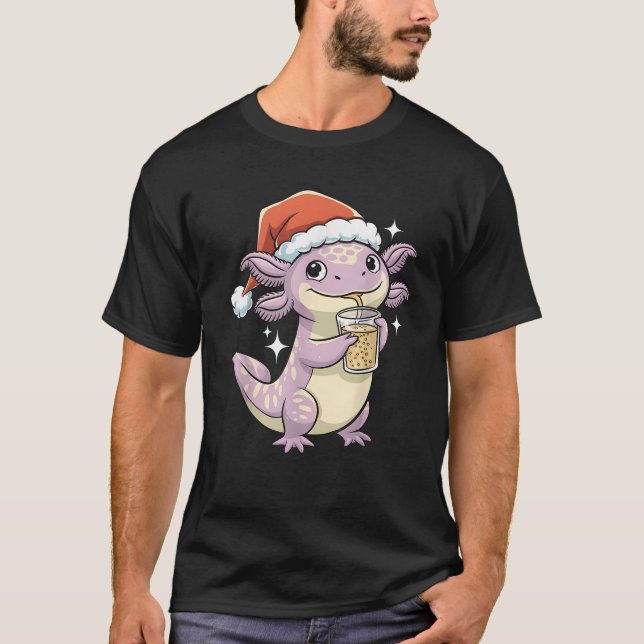 Axolotl Xmas Hat Santa Tree Cute Funny Christmas P T-Shirt (Front)