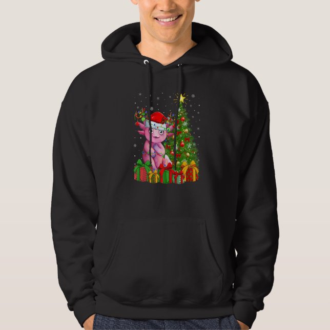 Axolotl  Xmas Holiday Santa Axolotl Christmas Tree Hoodie (Front)