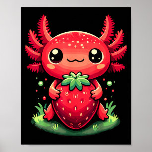 Axolotls Cute Strawberry Summer Fruit Lover Kawaii Poster