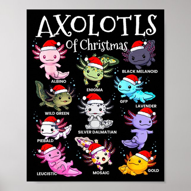 Axolotls Santa Hat Christmas Pajama Cute Animal Ax Poster (Front)