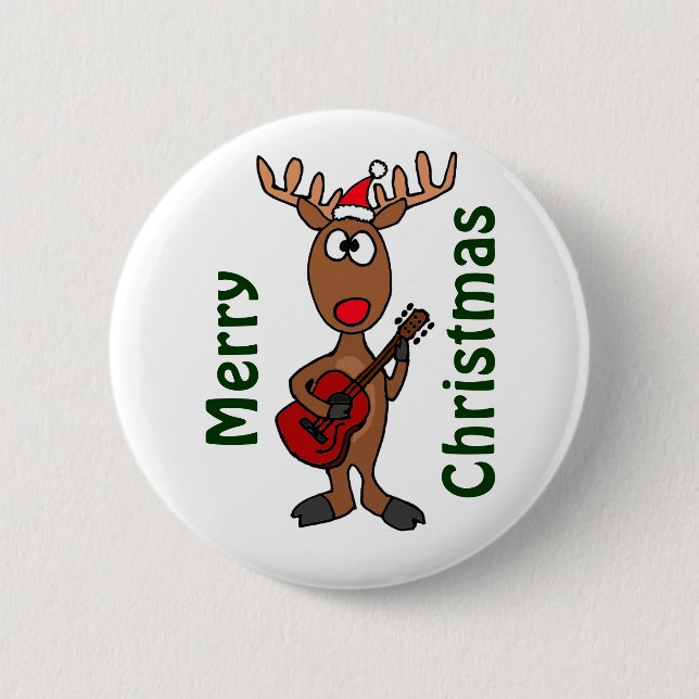 AY- Reindeer Playing Guitar 6 Cm Round Badge (Front)